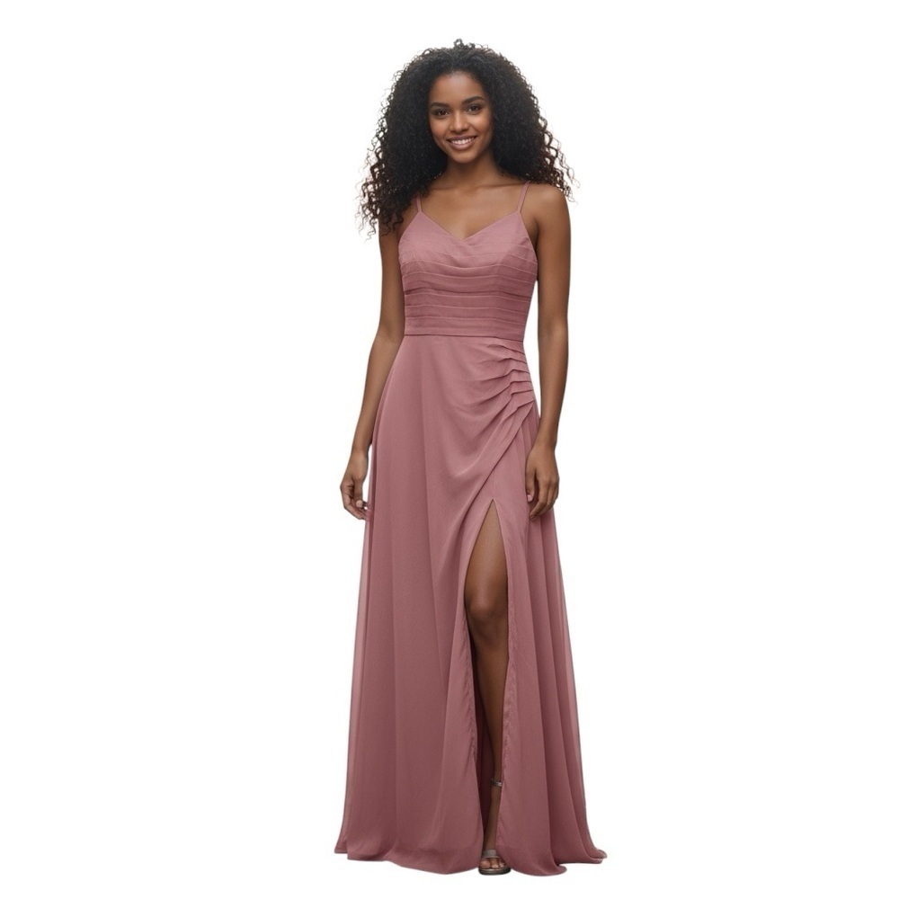 Dusty Rose Chiffon High Slit Gathered Side Dress Sz 8 NWT